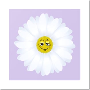 White Smiley Flower Posters and Art